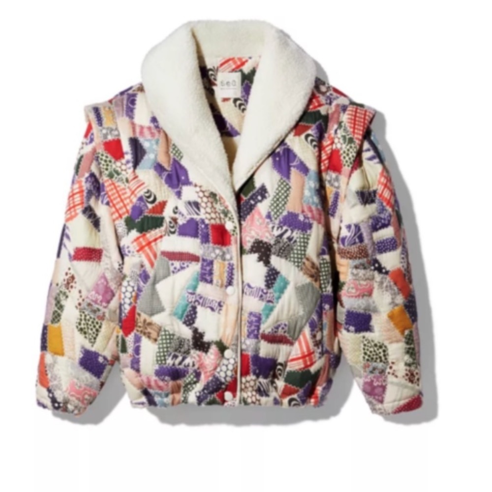 Sea NY Harlow fleece collared puffer multi